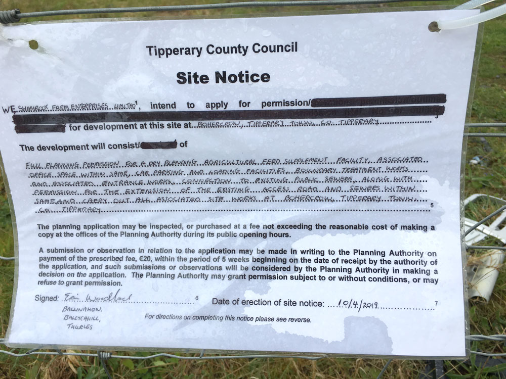 Site Notice for Shamrock Enterprises
