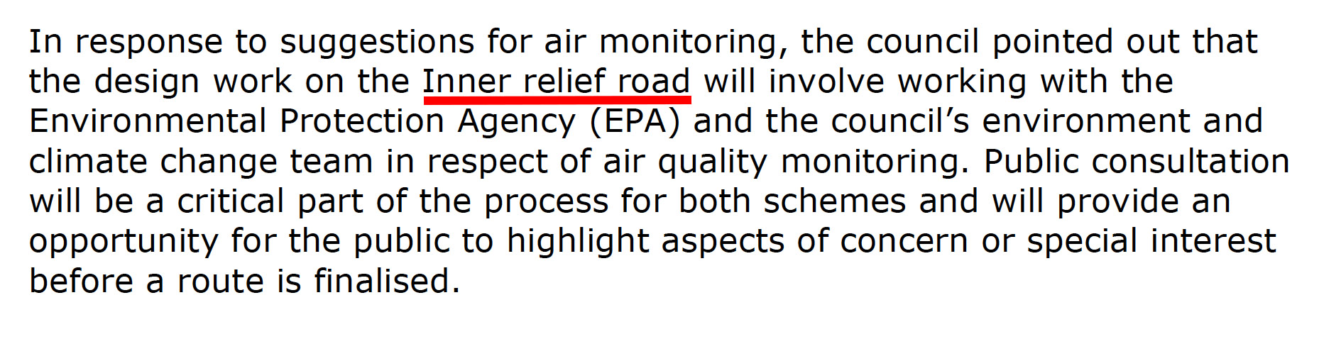 Council press release re inner relief road copy